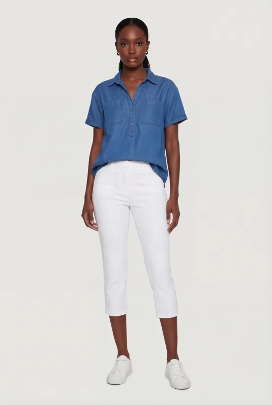 Short Sleeve Collared Half Button Front Top made by Rainbow