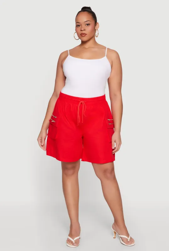 Plus Size Drawstring Waist Cargo Shorts made by Rainbow
