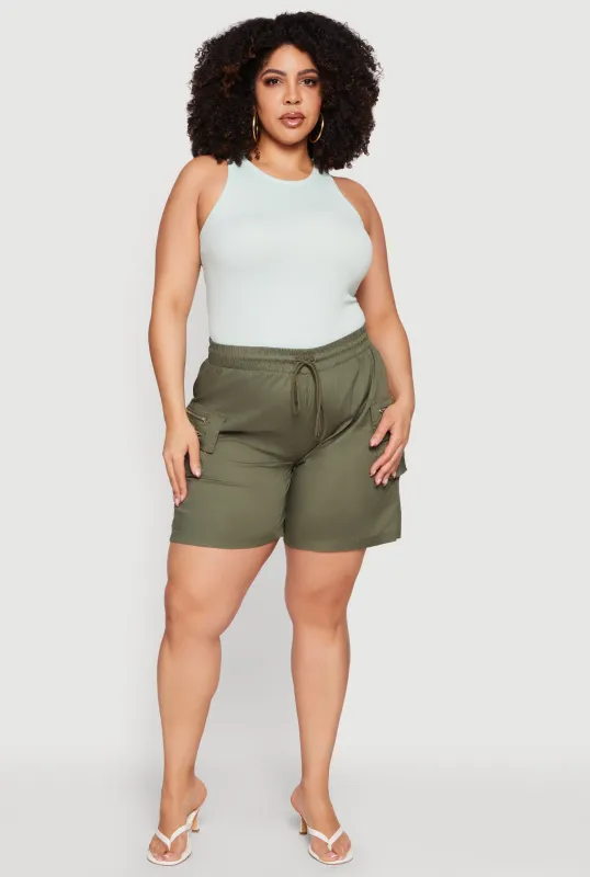 Plus Size Drawstring Waist Cargo Shorts sold by Rainbow