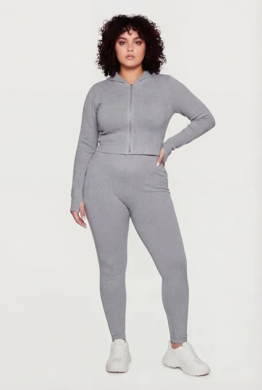 Plus Size Acid Wash Seamless Ribbed Leggings made by Rainbow