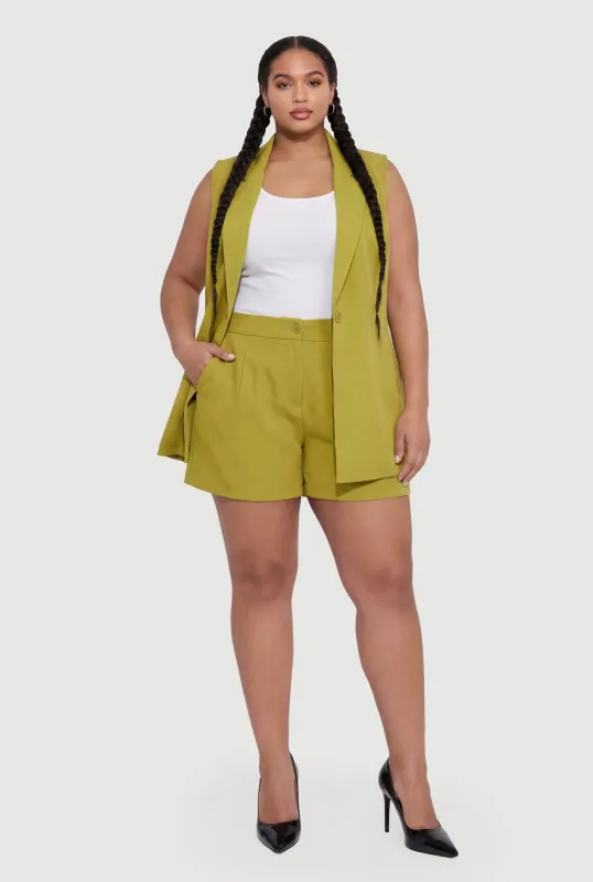 Plus Size Crepe Knit High Waisted Shorts made by Rainbow