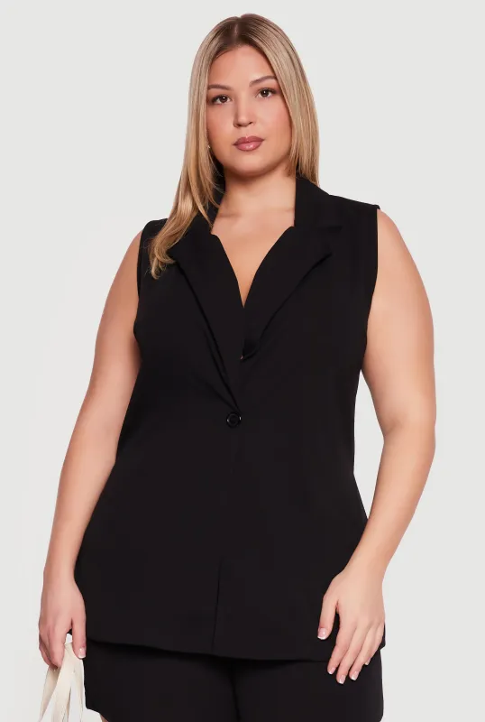 Plus Size Solid Crepe Knit Blazer Vest made by Rainbow