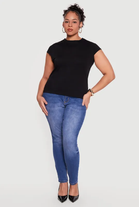 Plus Size Cap Sleeve Crew Neck Tee made by Rainbow