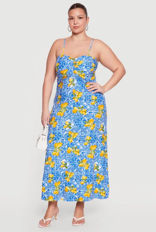 Plus Size Lemon Print Maxi Bustier Dress made by Rainbow