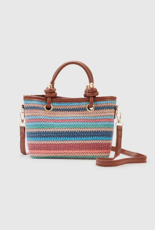 Striped Raffia Convertible Crossbody Bag made by Rainbow