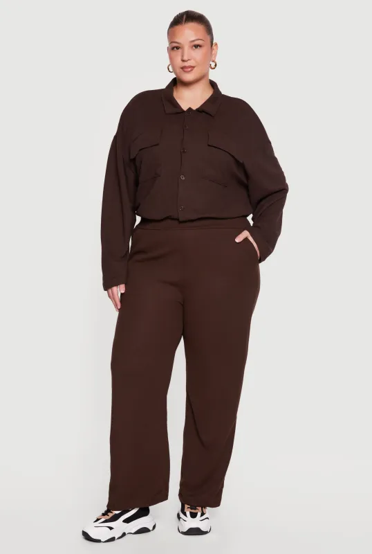 Plus Size Wide Leg Textured Knit Pants made by Rainbow