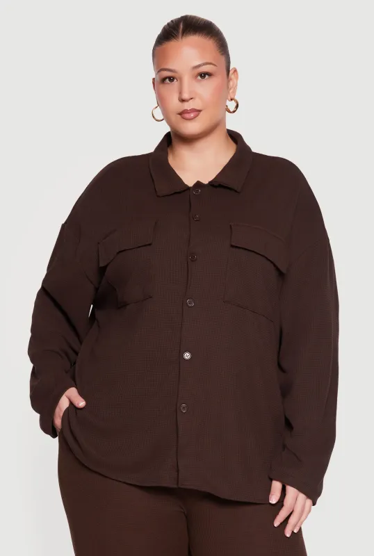 Plus Size Textured Knit Button Front Shirt made by Rainbow