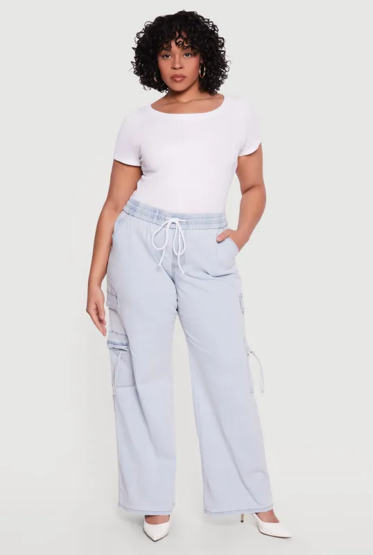 Plus Size VIP Pull On Wide Leg Cargo Jeans made by Rainbow
