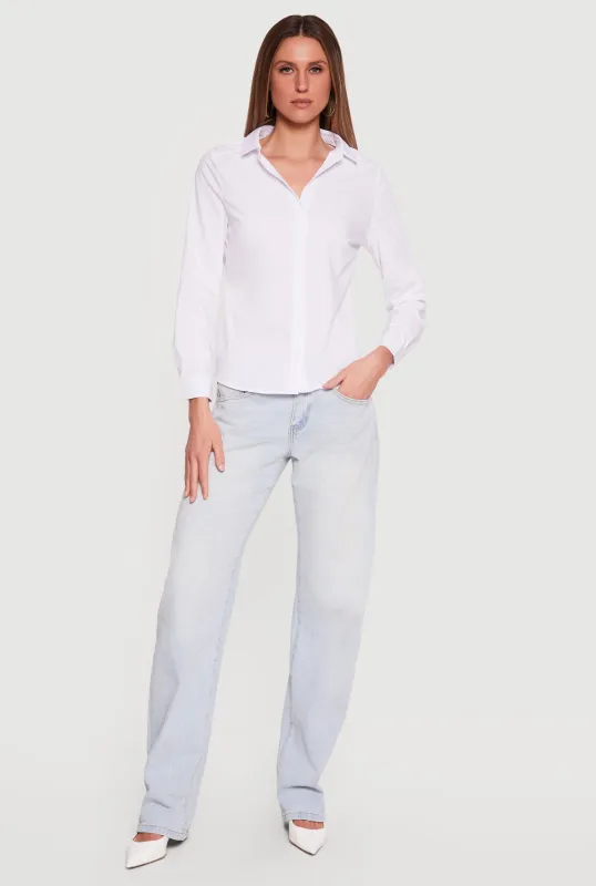 Long Sleeve Button Front Poplin Shirt made by Rainbow