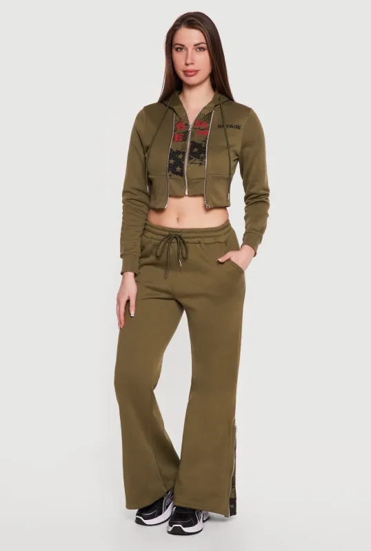 Savage Graphic Zip Hem Boot Cut Sweatpants made by Rainbow