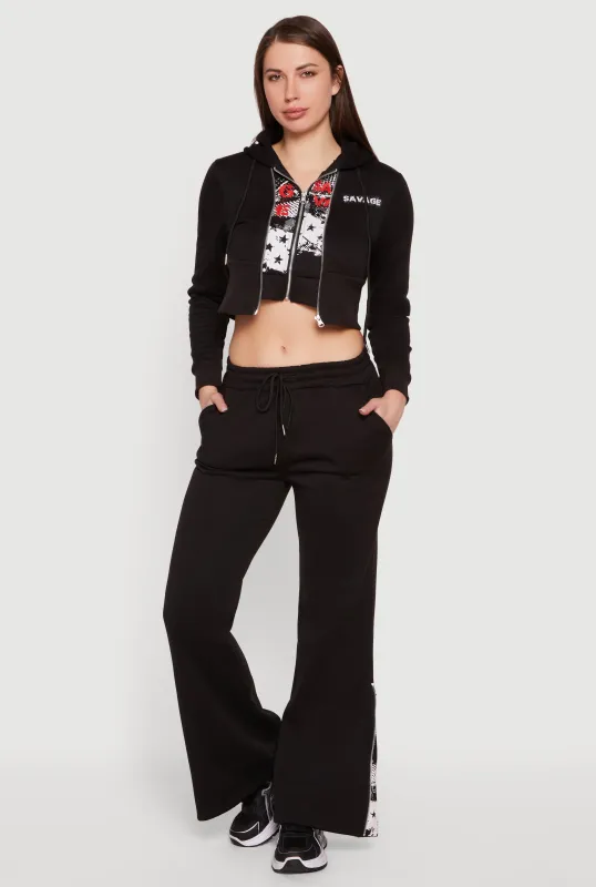 Savage Graphic Zip Hem Boot Cut Sweatpants made by Rainbow