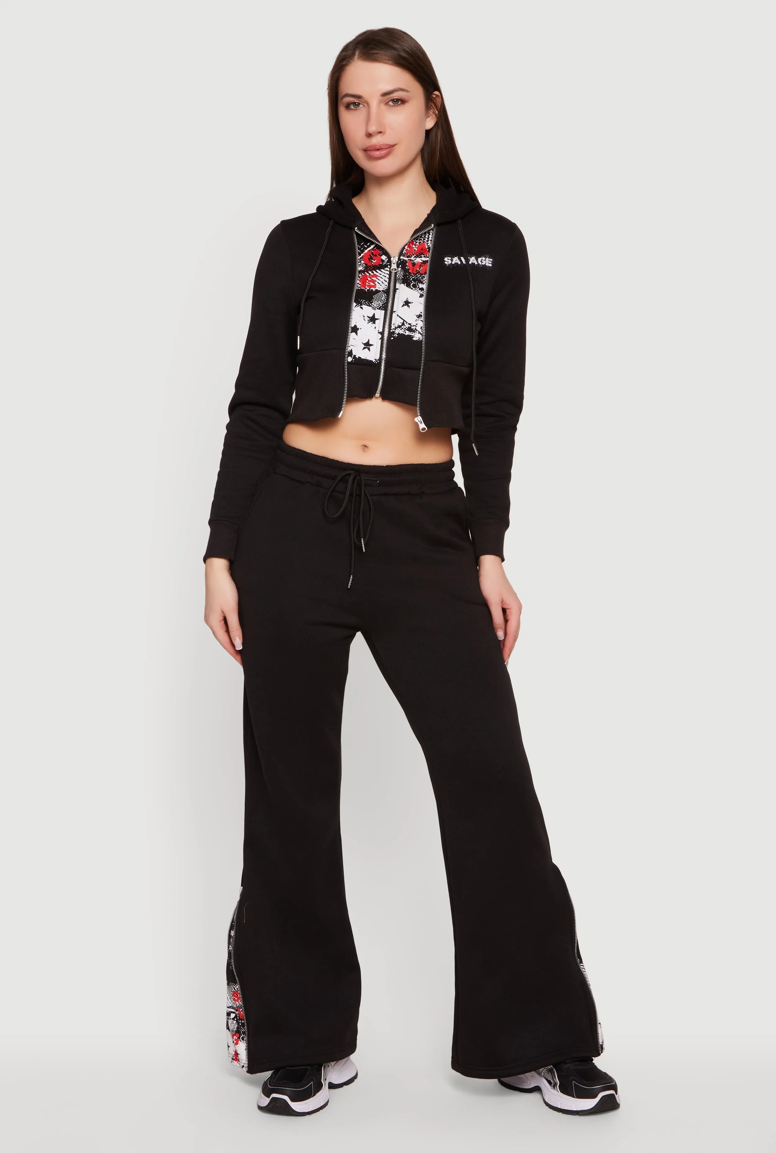 Savage Graphic Double Layered Zip Front Cropped Hoodie sold by Rainbow product image thumbnail 2