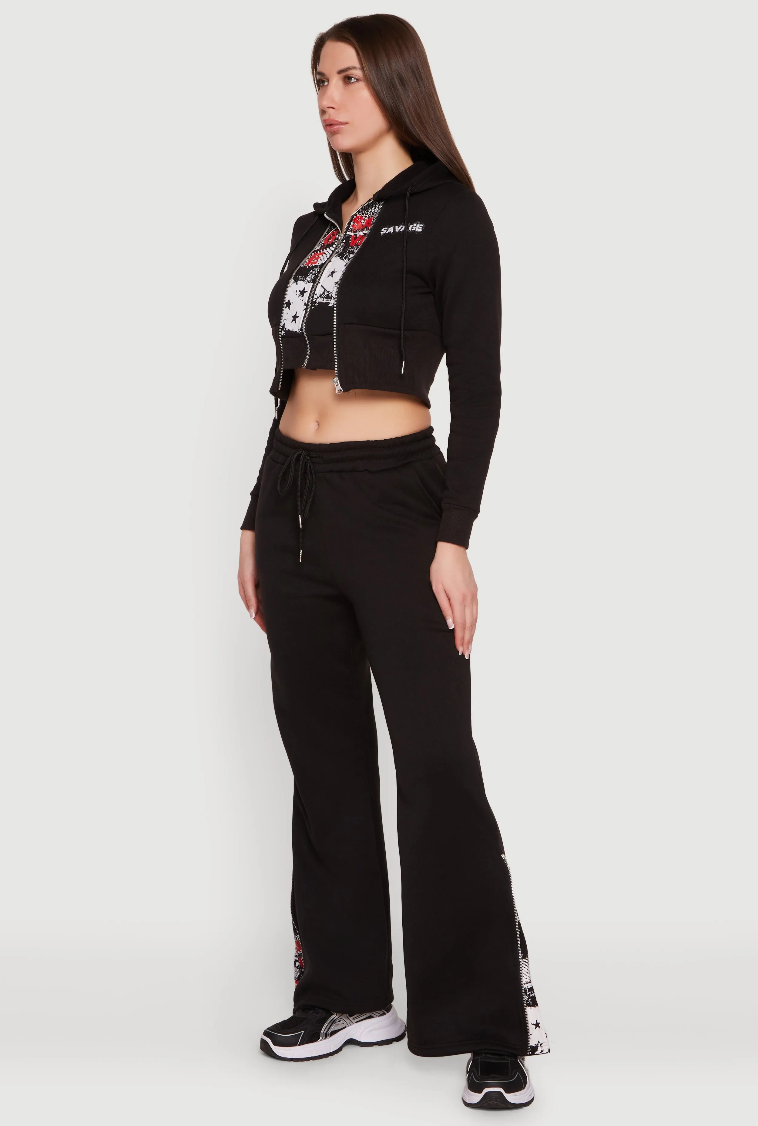 Savage Graphic Double Layered Zip Front Cropped Hoodie sold by Rainbow product image thumbnail 3