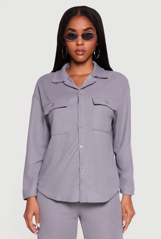 Collared Textured Knit Button Front Shirt made by Rainbow