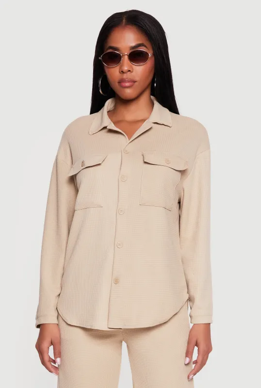 Collared Textured Knit Button Front Shirt made by Rainbow