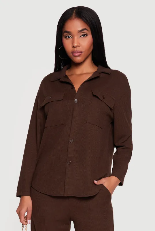 Collared Textured Knit Button Front Shirt made by Rainbow