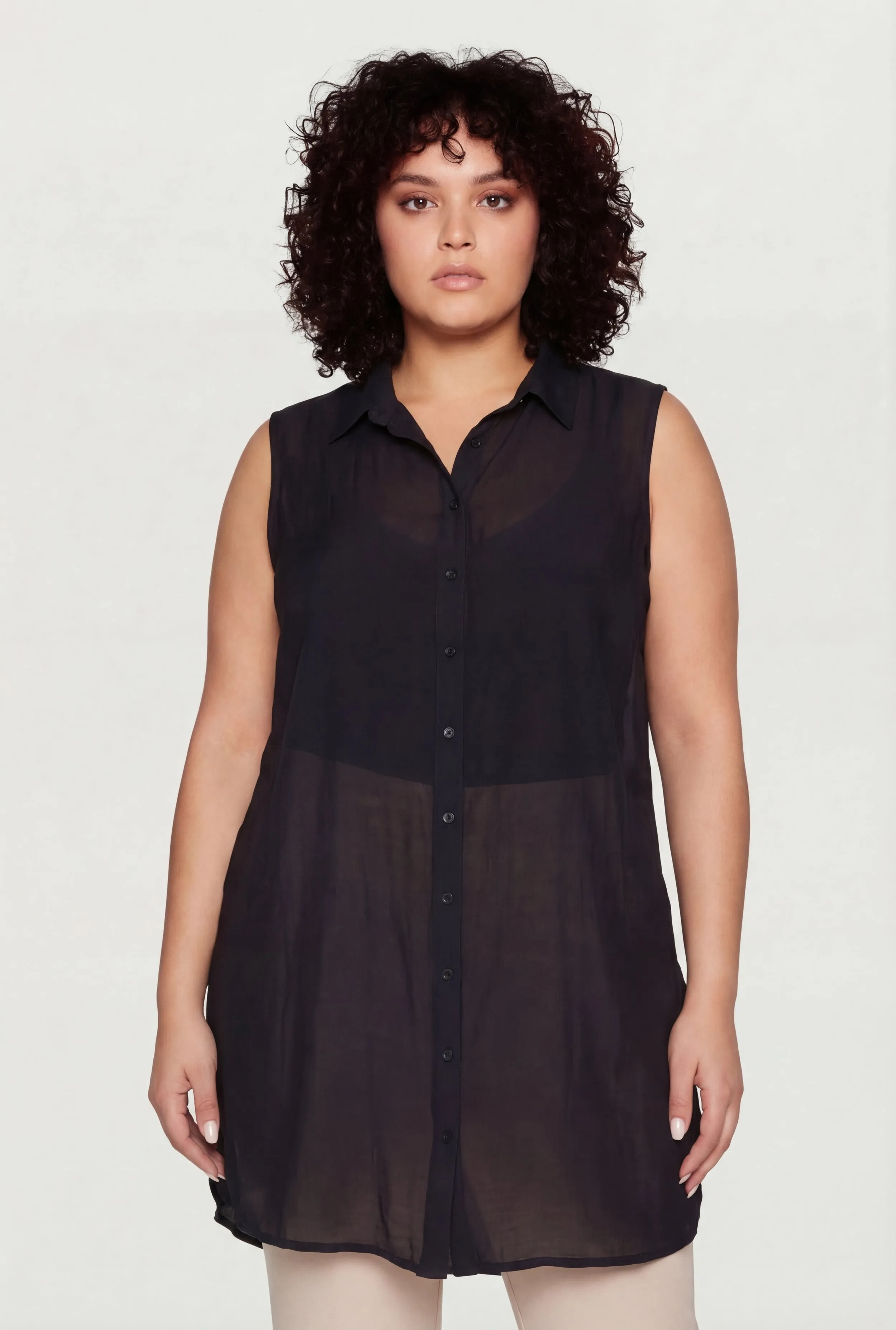 Sleeveless Button Front Collared Tunic Blouse sold by Rainbow product image thumbnail 2