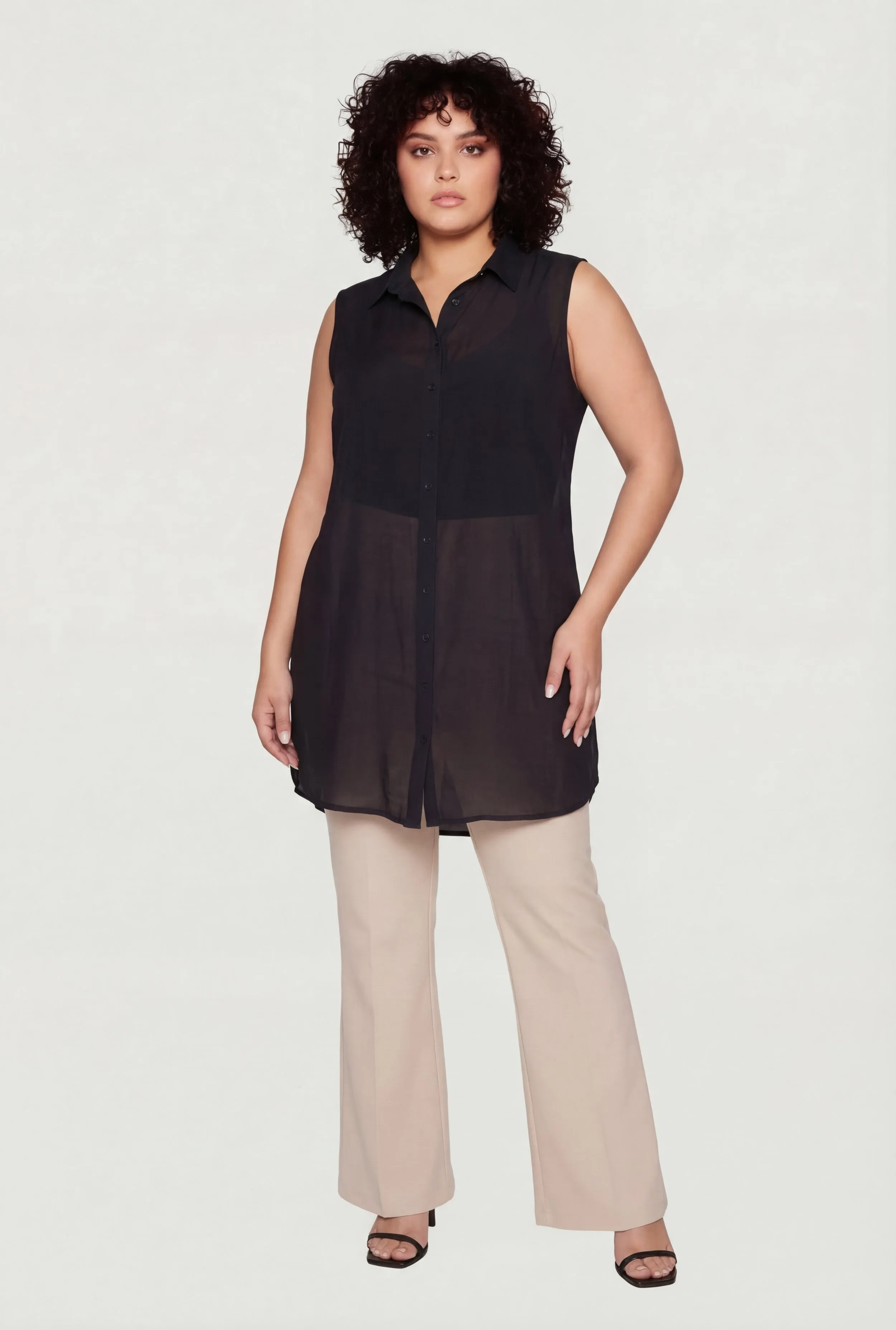 Sleeveless Button Front Collared Tunic Blouse sold by Rainbow