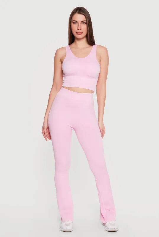 Acid Wash Ribbed Cropped Tank Top and Flare Leggings Set made by Rainbow