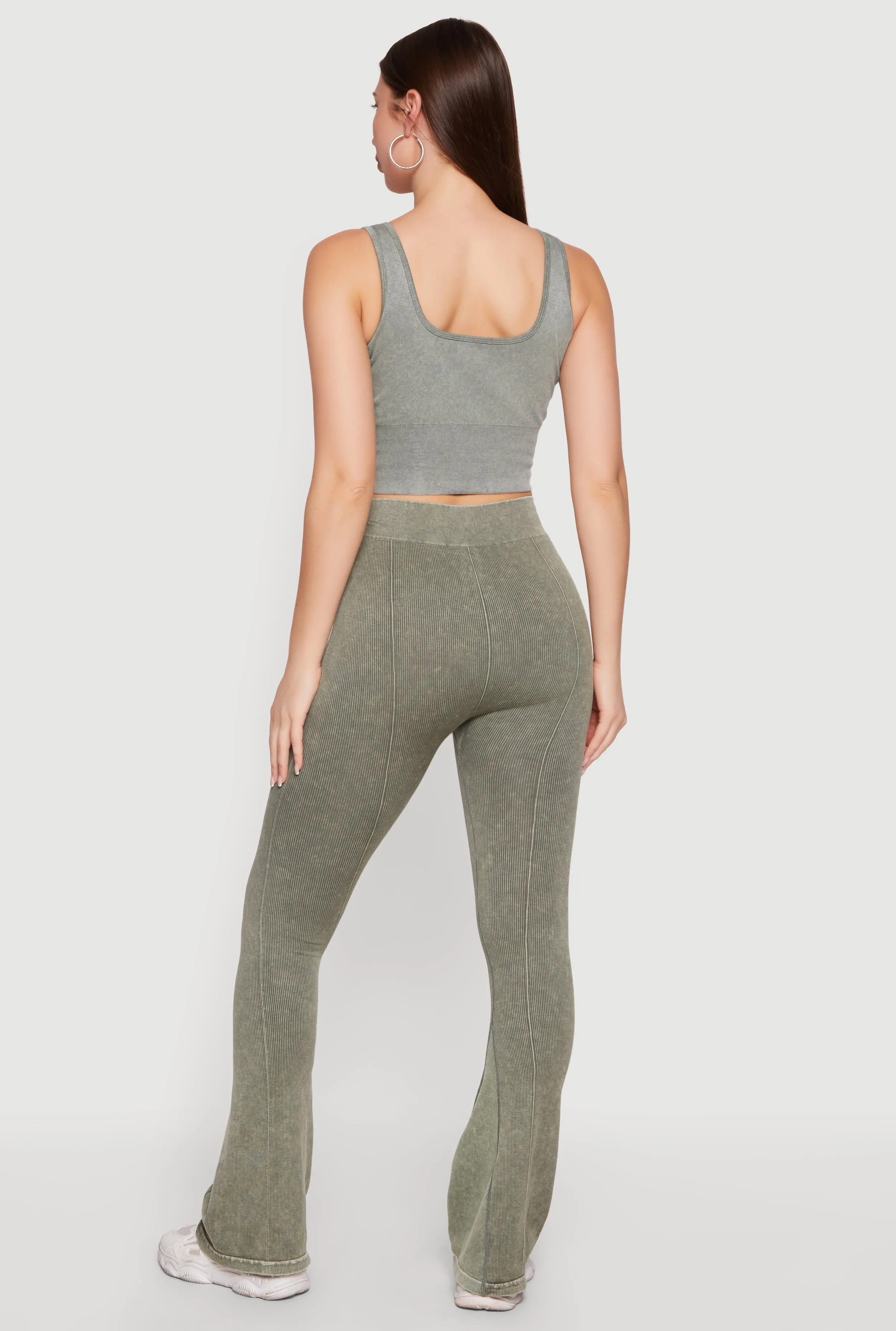 Acid Wash Ribbed Cropped Tank Top and Flare Leggings Set sold by Rainbow product image thumbnail 3