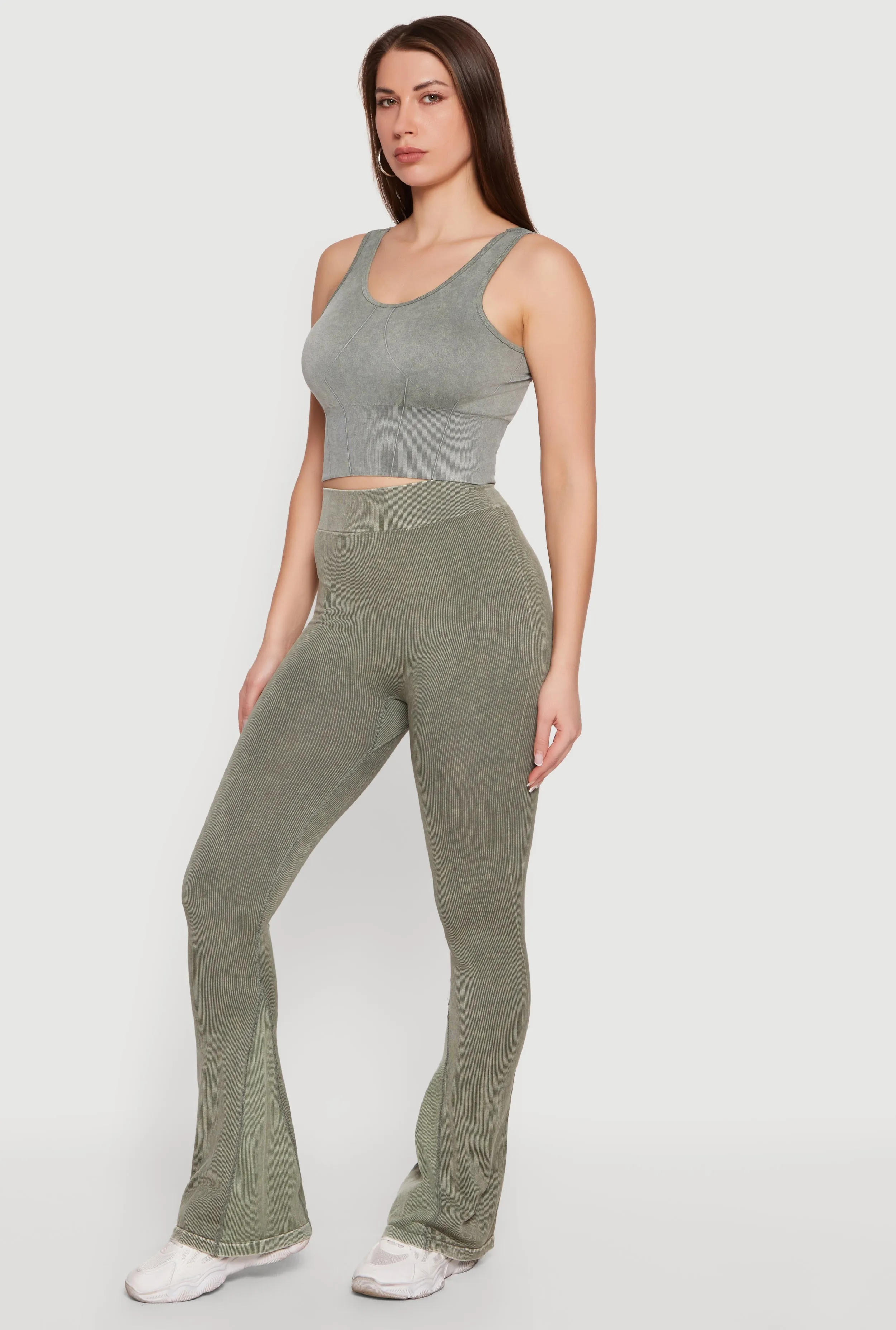 Acid Wash Ribbed Cropped Tank Top and Flare Leggings Set sold by Rainbow product image thumbnail 2