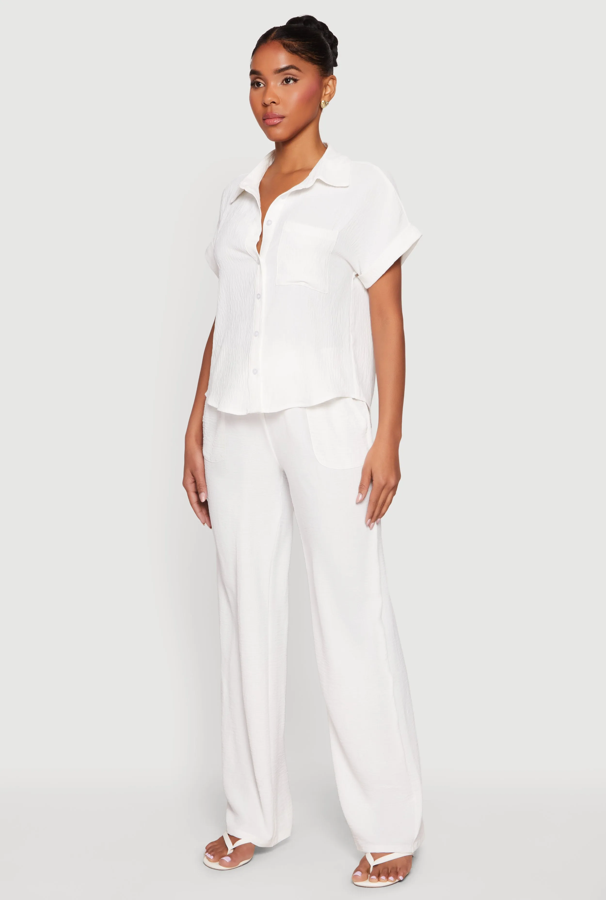 Button Front Crepe Knit Short Sleeve Shirt sold by Rainbow product image thumbnail 3