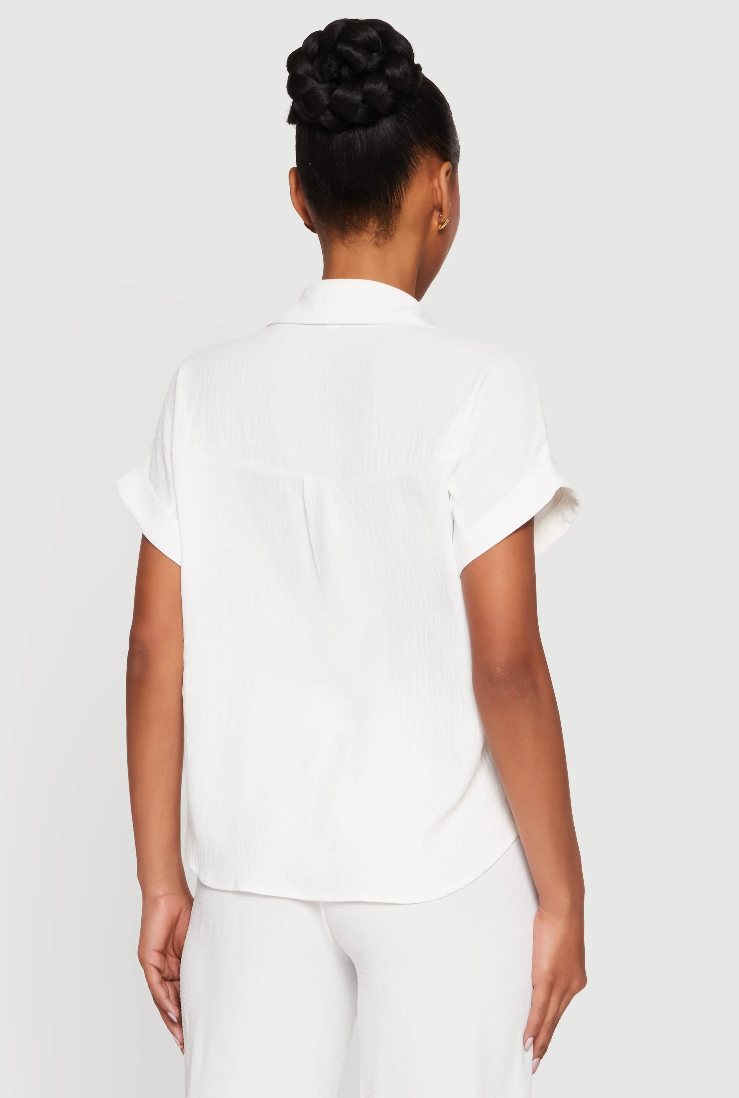 Button Front Crepe Knit Short Sleeve Shirt sold by Rainbow product image thumbnail 5