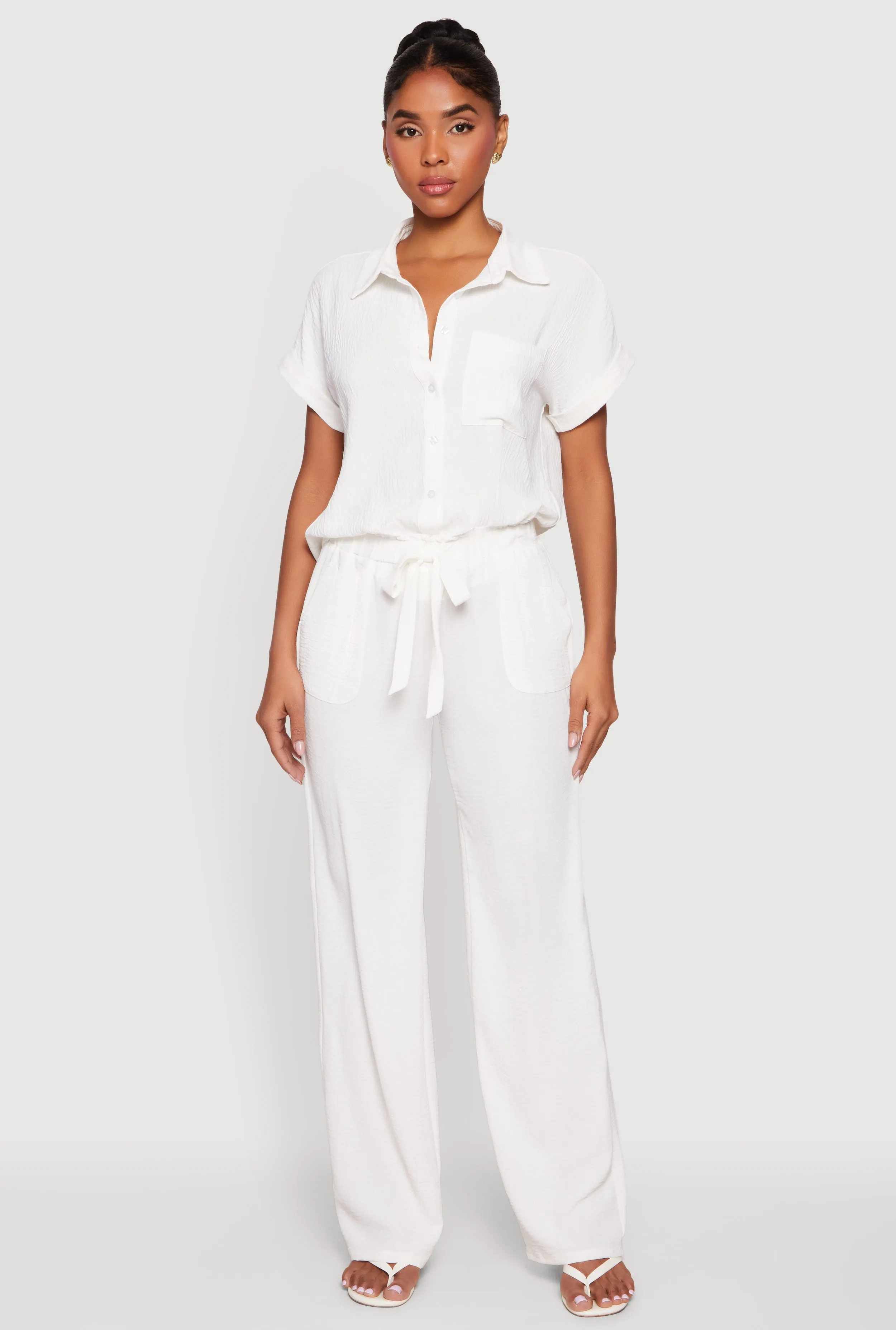 Button Front Crepe Knit Short Sleeve Shirt sold by Rainbow product image thumbnail 2