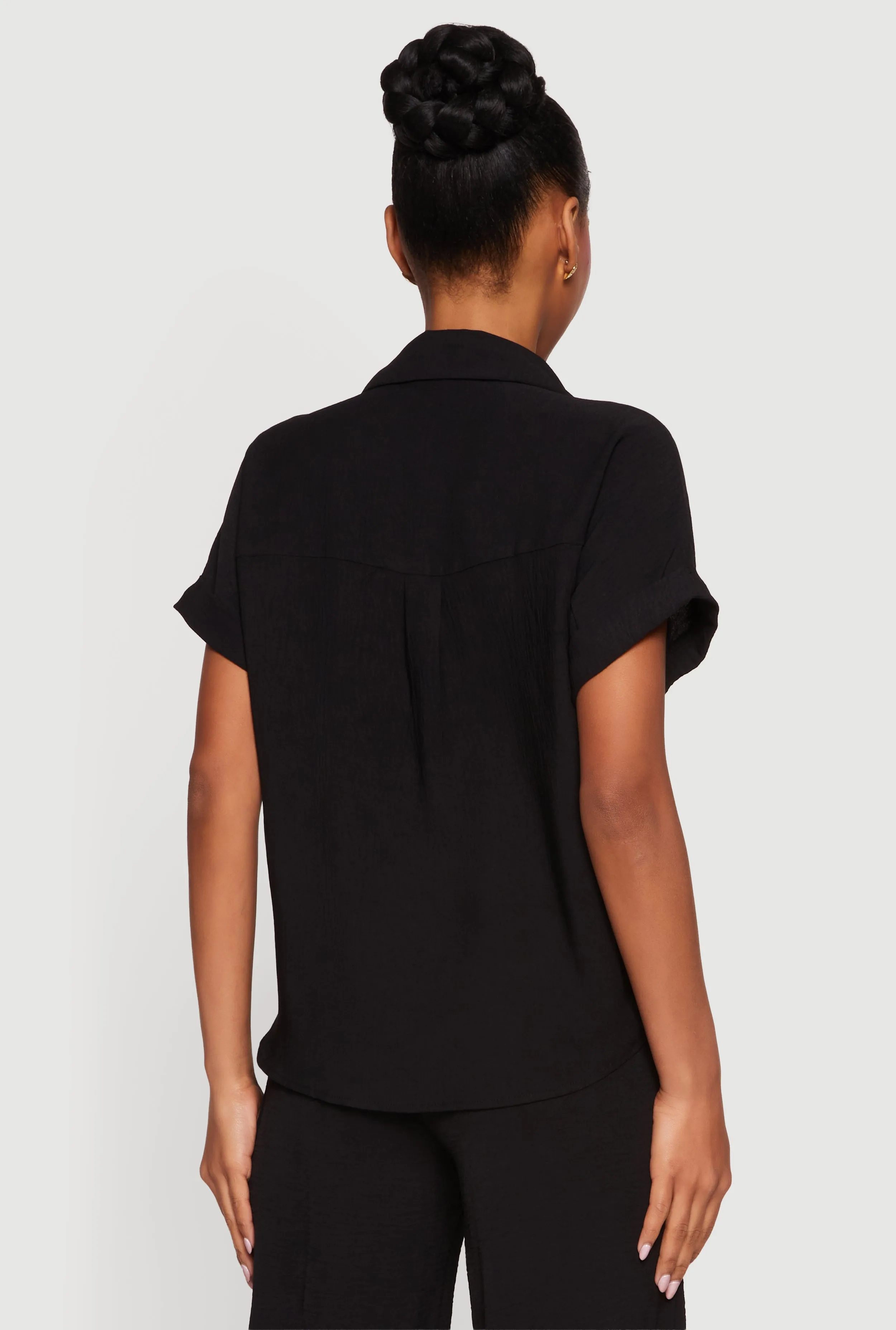 Button Front Crepe Knit Short Sleeve Shirt sold by Rainbow product image thumbnail 5