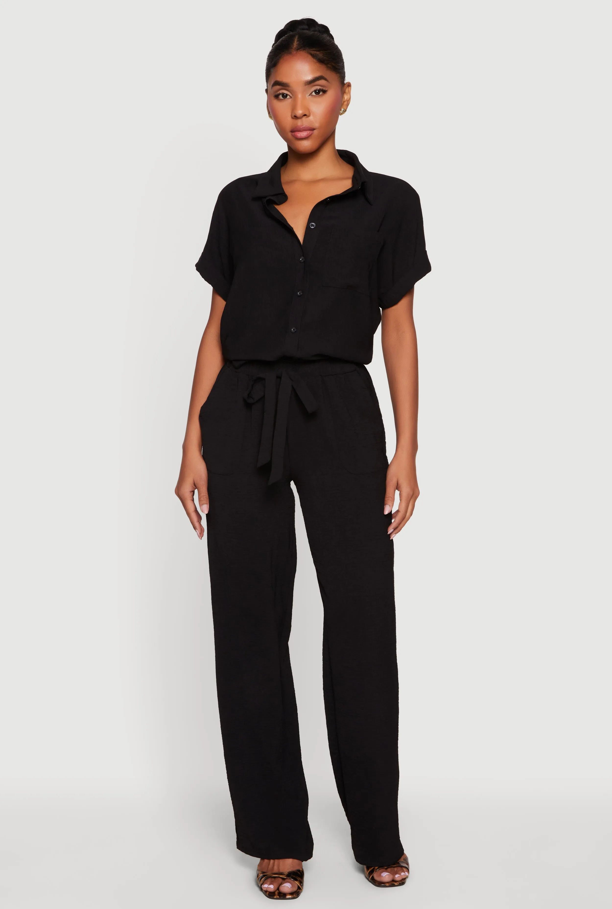 Button Front Crepe Knit Short Sleeve Shirt sold by Rainbow product image thumbnail 2