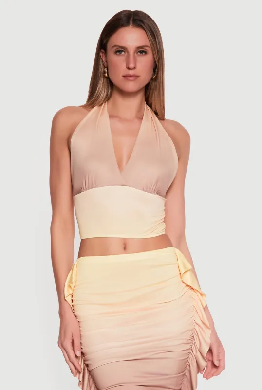 Smocked Back Halter Crop Top sold by Rainbow