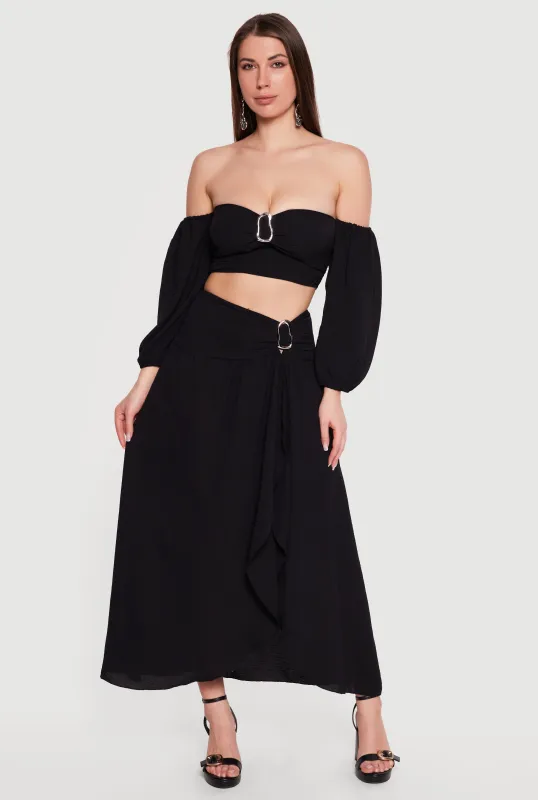 Metallic Detail Faux Wrap Maxi Skirt made by Rainbow