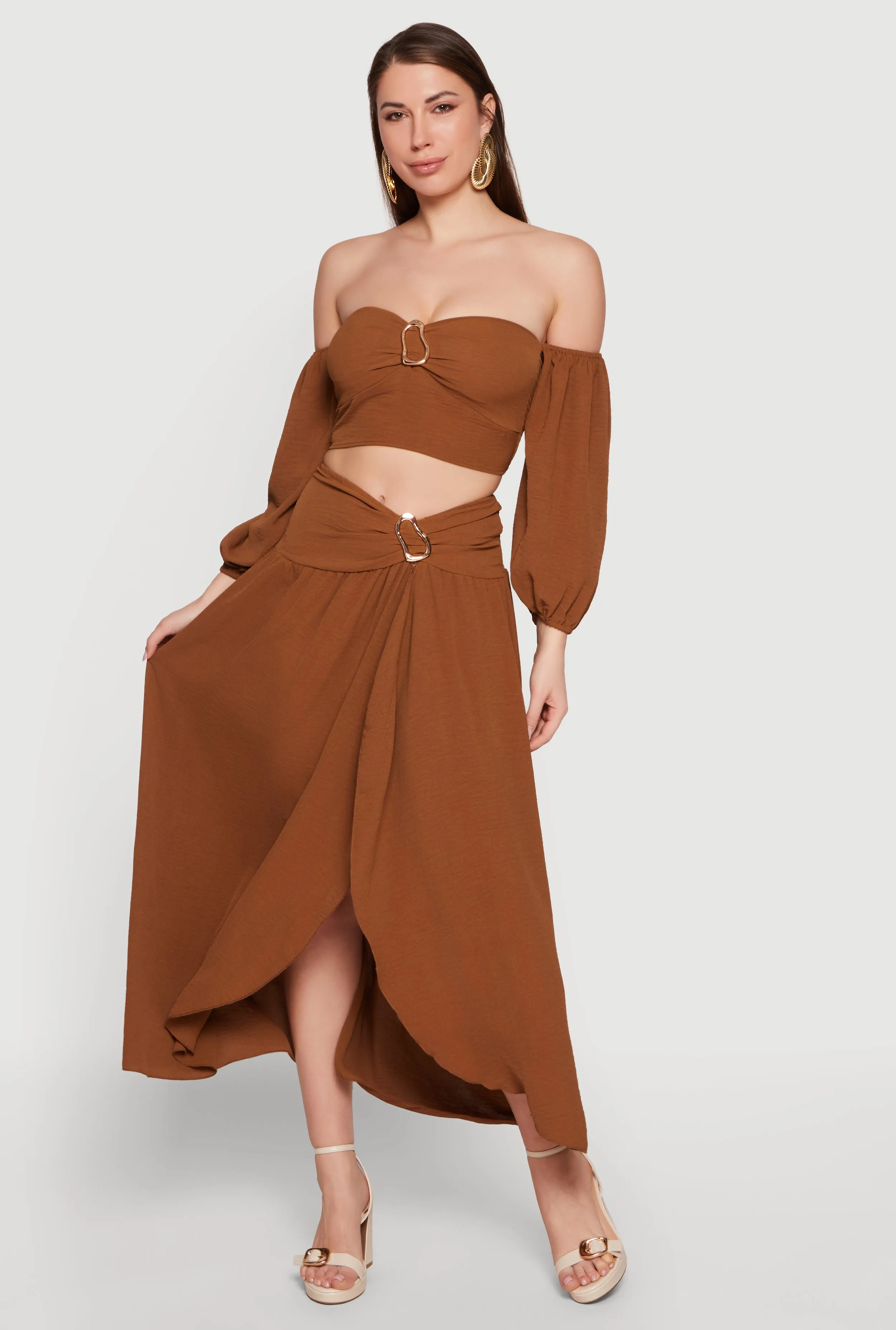 Metallic Detail Faux Wrap Maxi Skirt sold by Rainbow