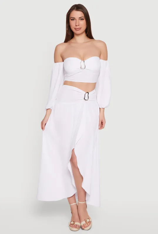 Metallic Detail Faux Wrap Maxi Skirt made by Rainbow