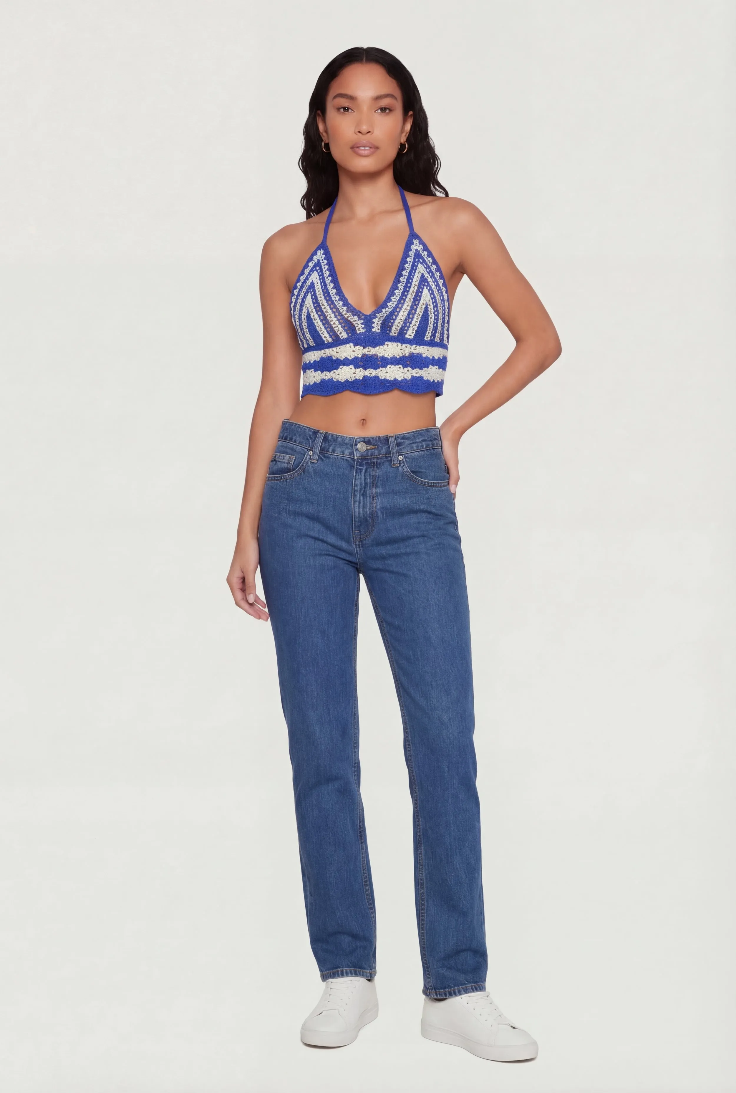 Crochet Scalloped Hem Halter Crop Top sold by Rainbow