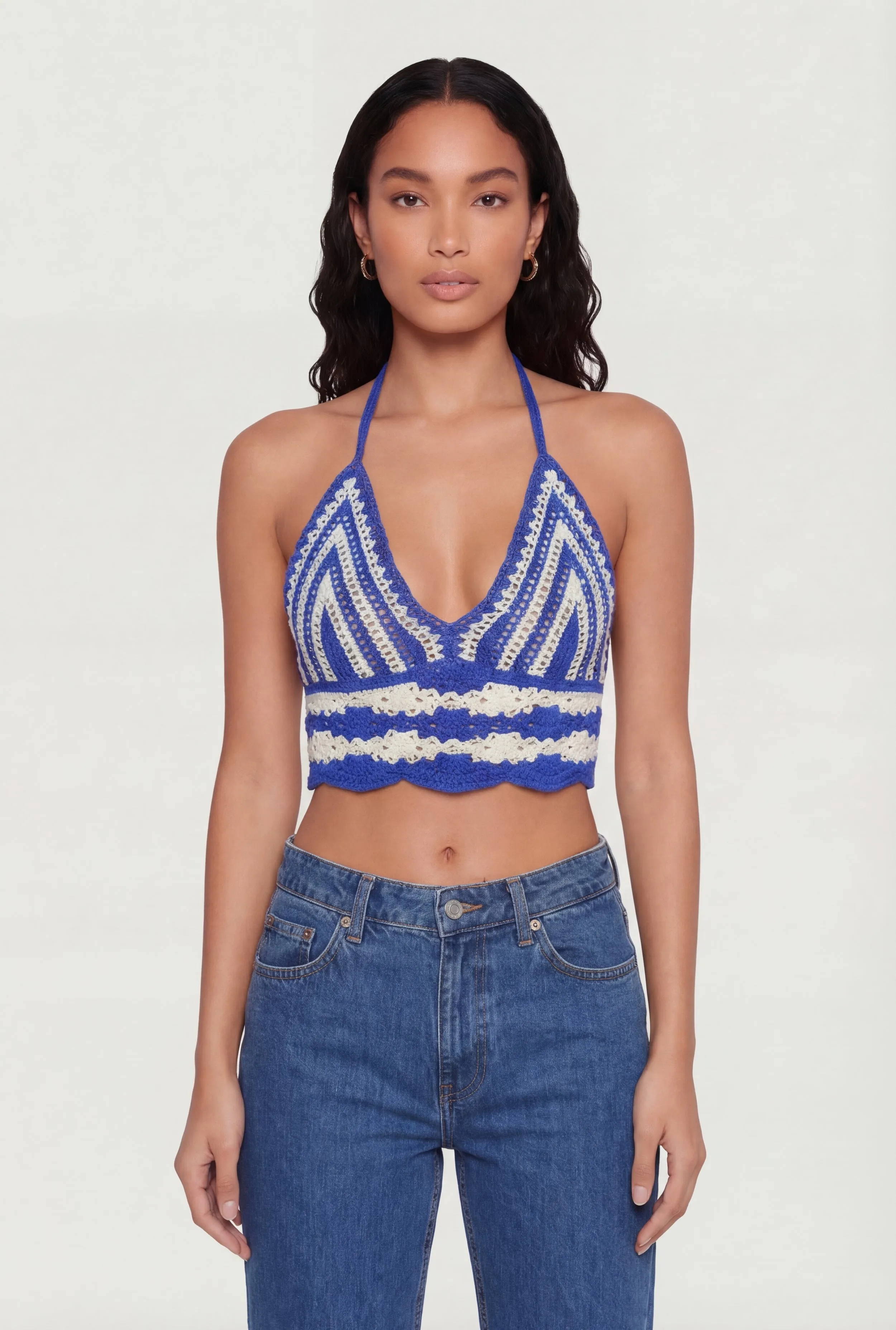 Crochet Scalloped Hem Halter Crop Top sold by Rainbow product image thumbnail 2
