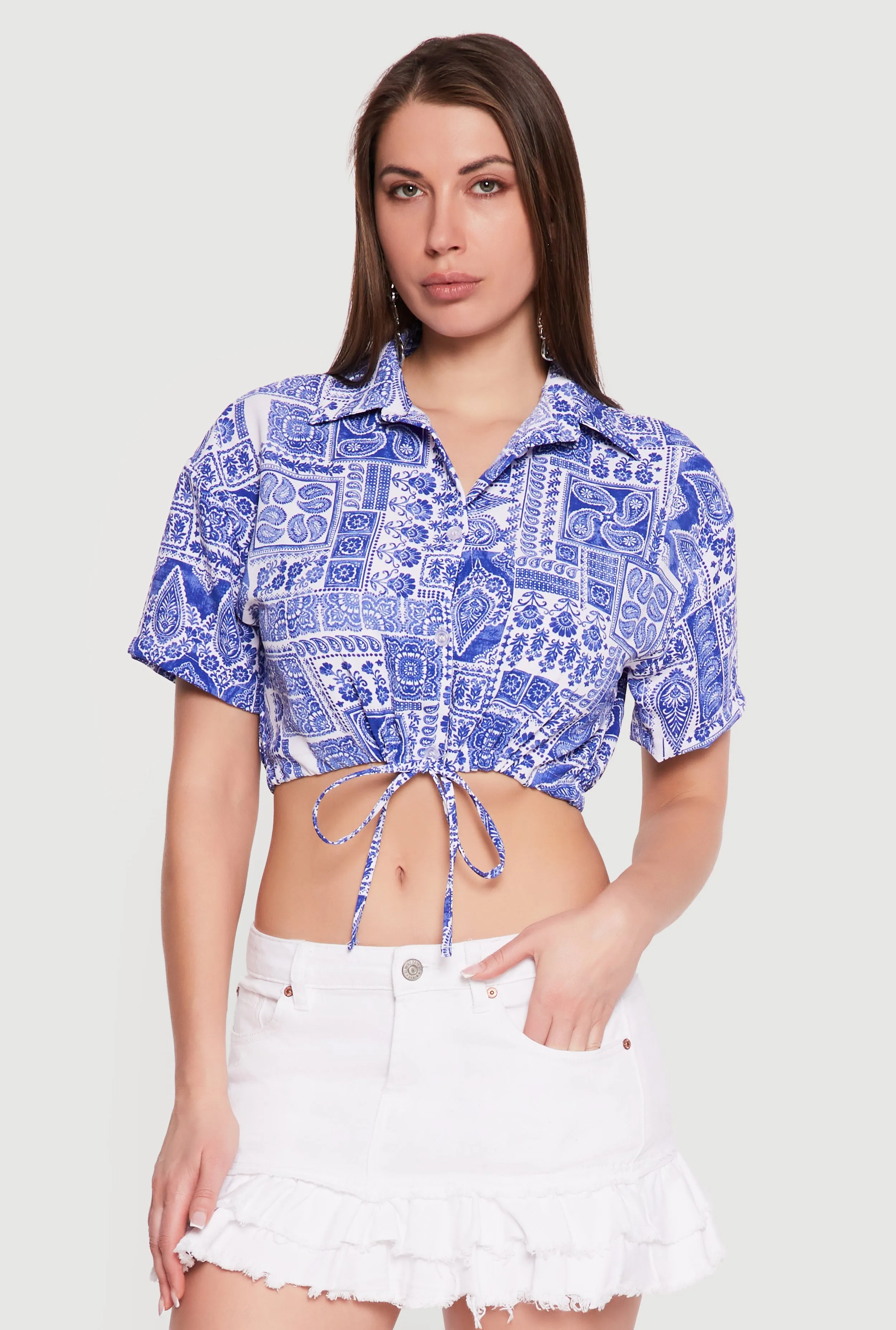 Patterned Drawstring Waist Crop Top sold by Rainbow product image thumbnail 2