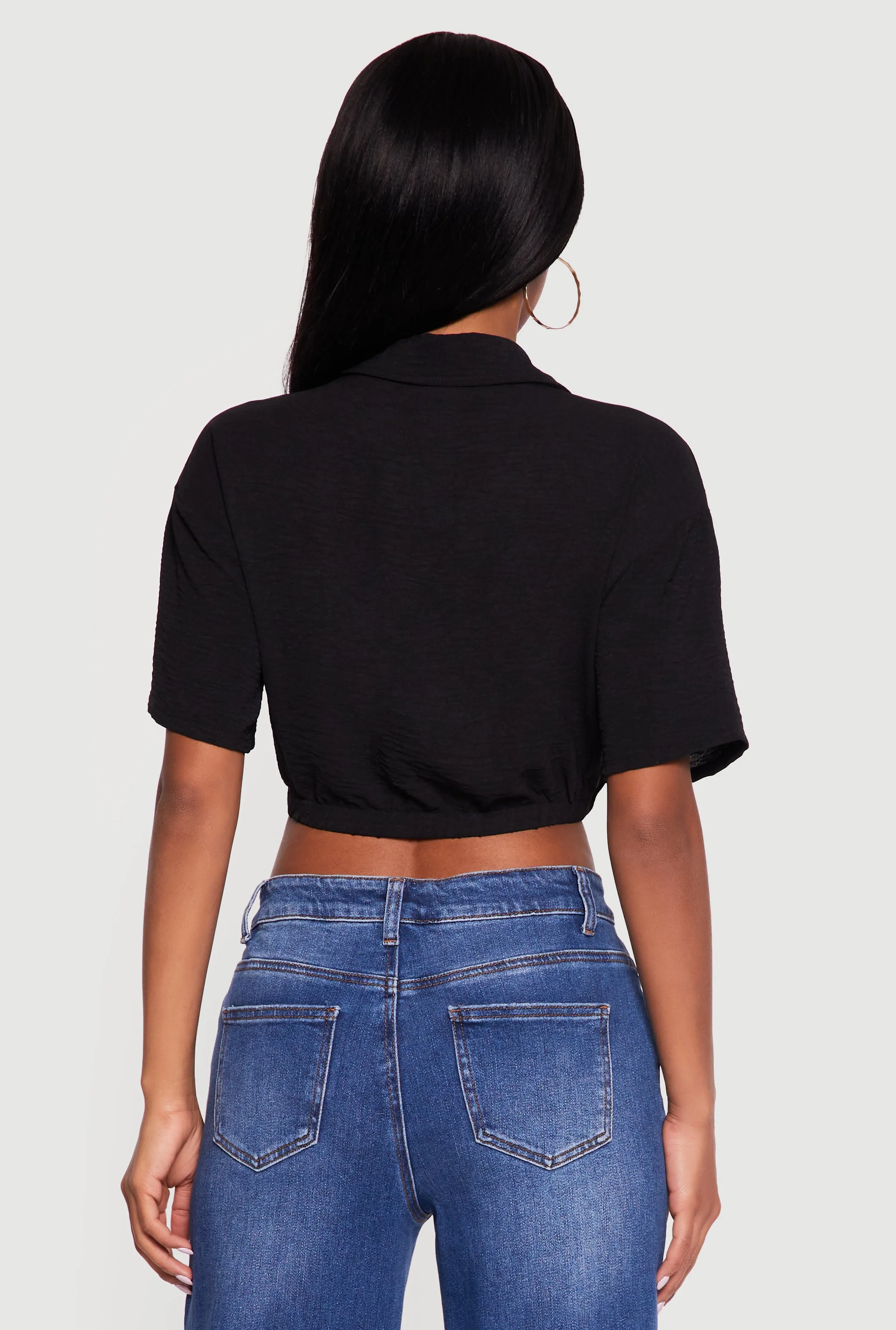 Crepe Knit Cropped Drawstring Waist Shirt sold by Rainbow product image thumbnail 5