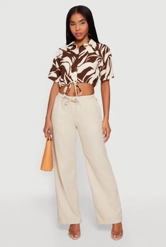 Patterned Drawstring Waist Crop Top made by Rainbow