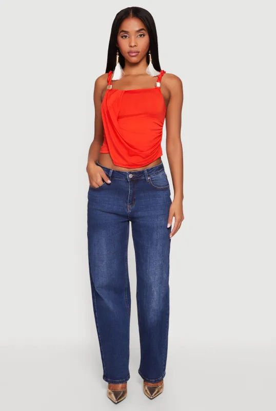 Twist Strap Side Ruched Metallic Detail Blouse made by Rainbow