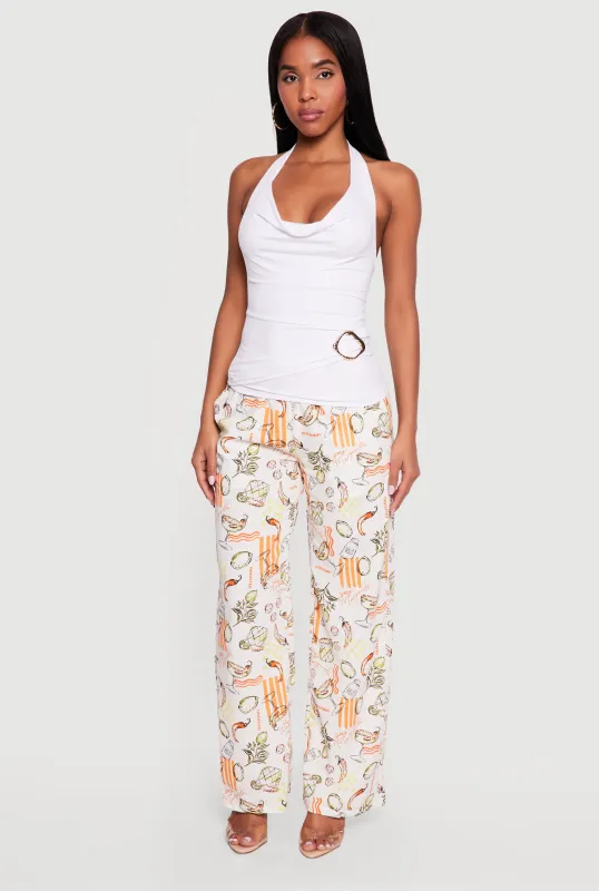 Metallic Detail Cowl Neck Halter Blouse made by Rainbow