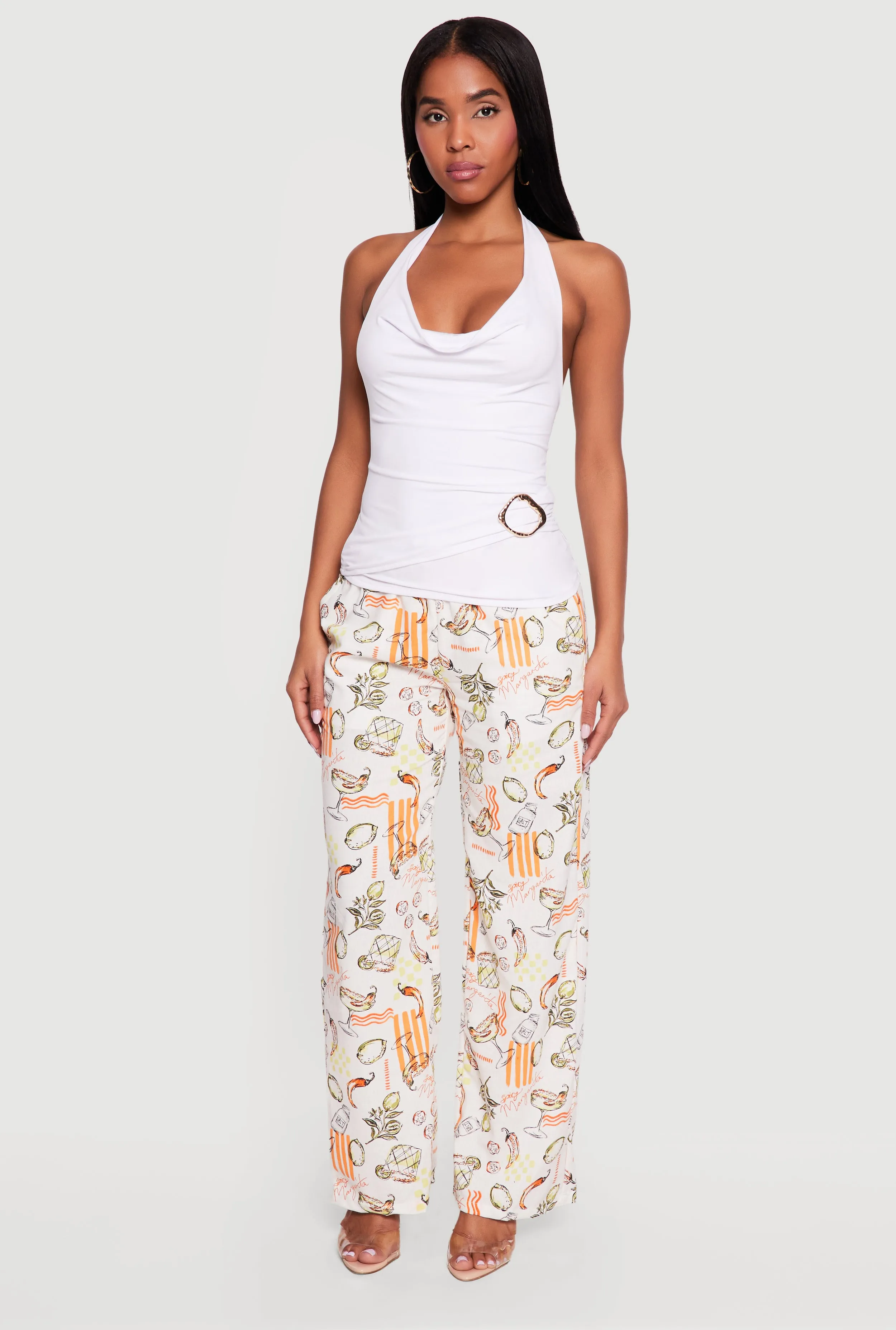 Metallic Detail Cowl Neck Halter Blouse sold by Rainbow