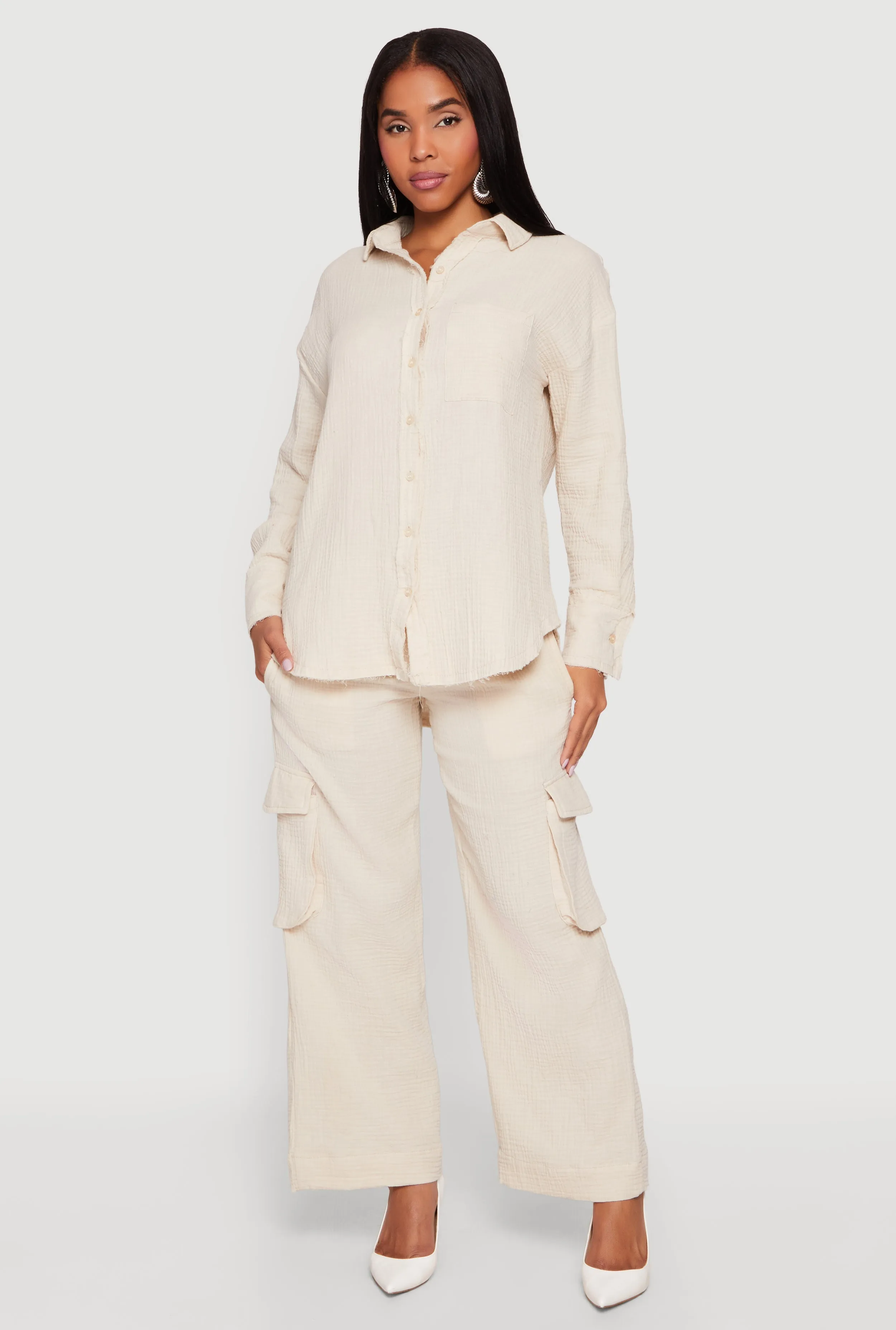 Gauze Knit Wide Leg Cargo Pants sold by Rainbow