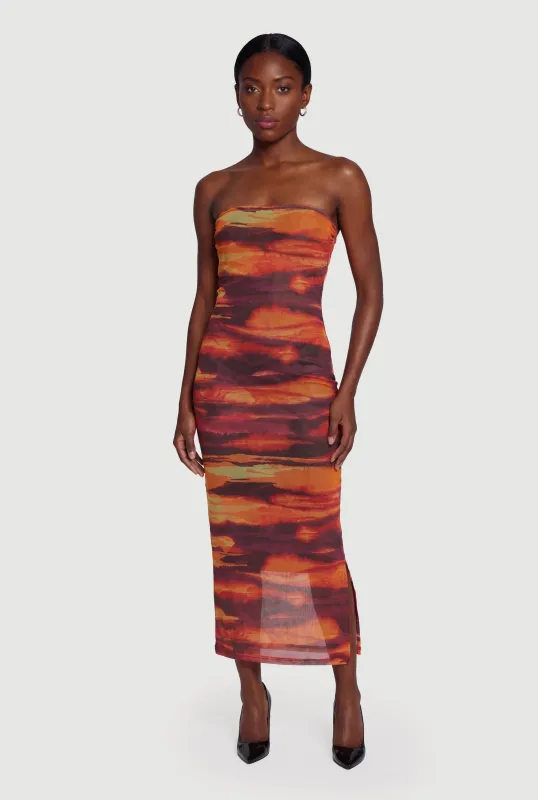 Abstract Print Mesh Tube Dress made by Rainbow