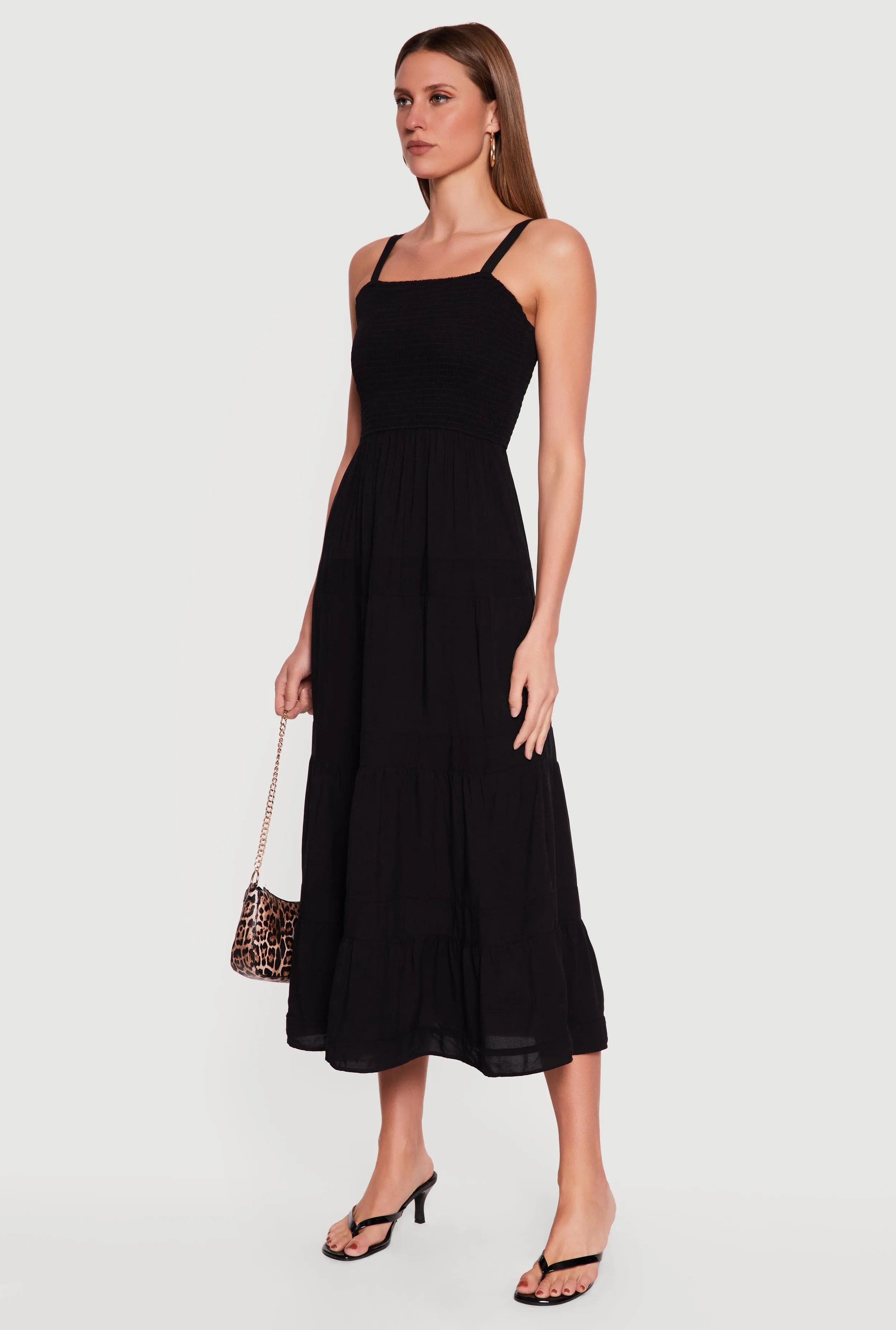 Square Neck Smocked Tiered Midi Dress sold by Rainbow product image thumbnail 2