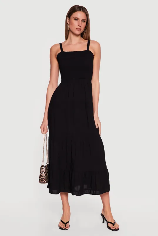 Square Neck Smocked Tiered Midi Dress made by Rainbow