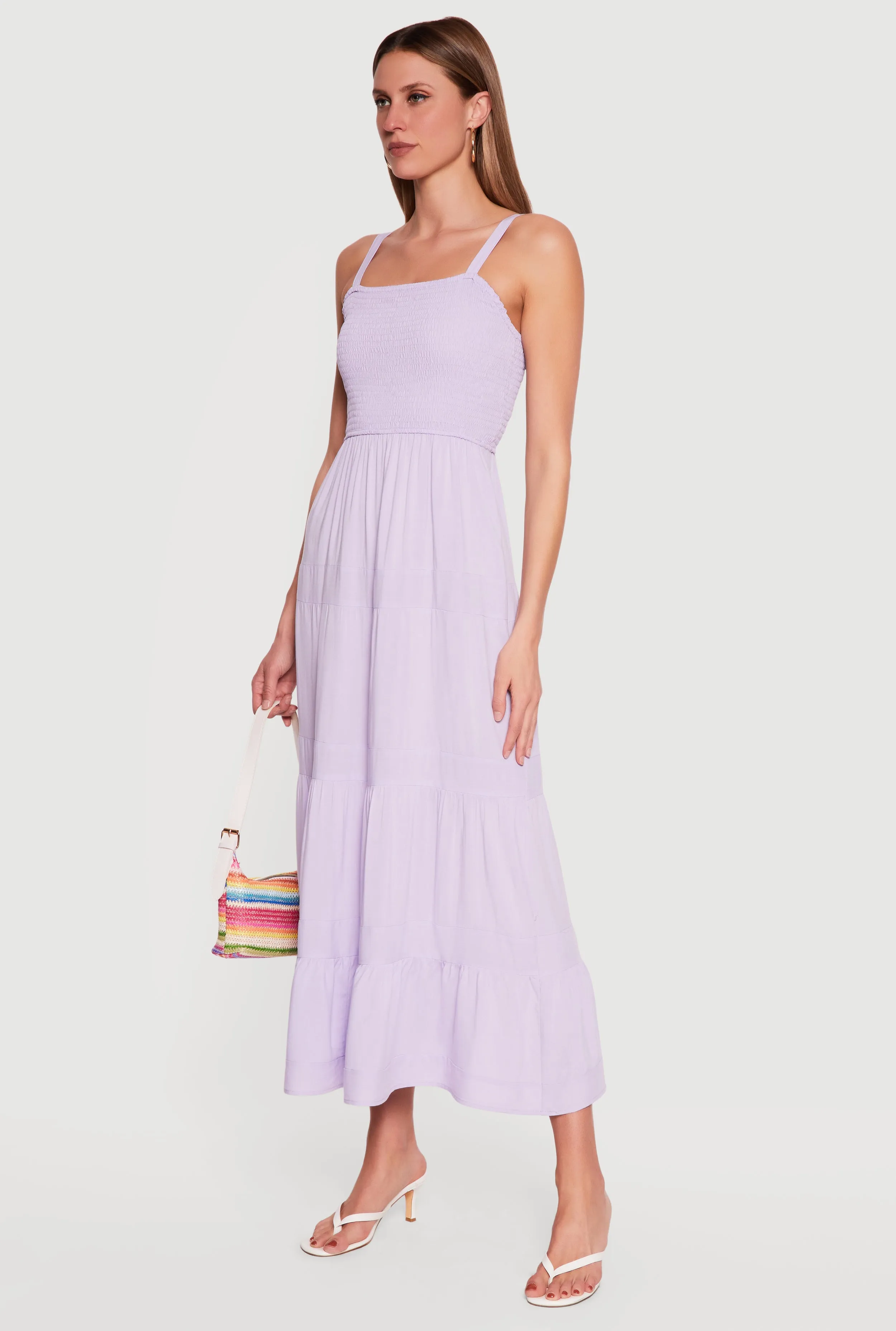 Square Neck Smocked Tiered Midi Dress sold by Rainbow product image thumbnail 2