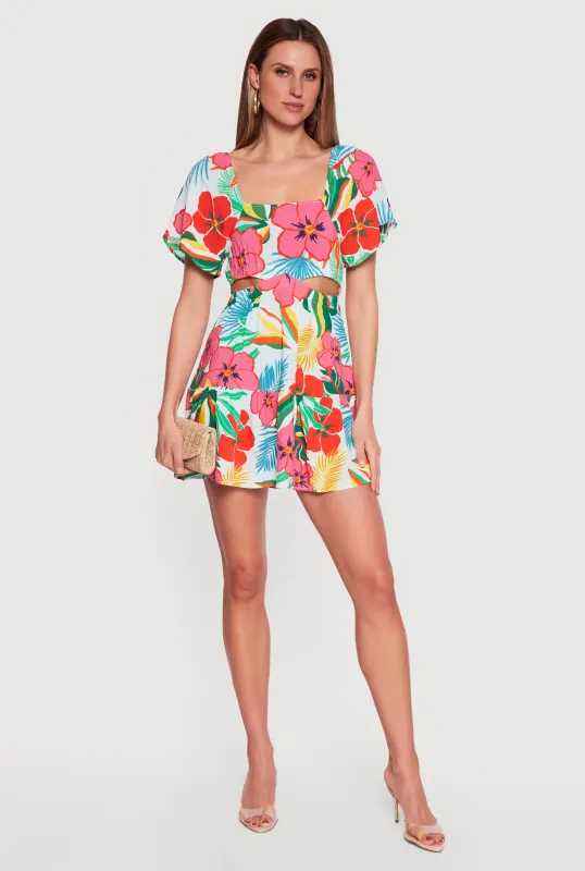 Floral Print Square Neck Tiered Mini Dress sold by Rainbow