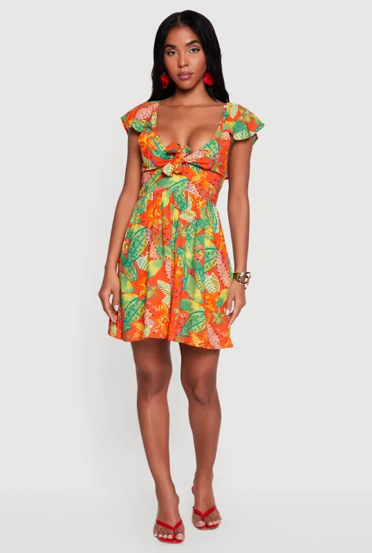 Floral Print Flutter Sleeve V Neck Mini Dress sold by Rainbow
