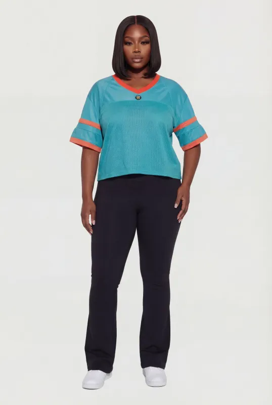 Plus Size Varsity Stripe Detail Short Sleeve Jersey Top made by Rainbow